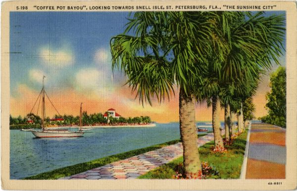 Coffee Pot Bayou looking toward Snell Isle, 1934 postcard